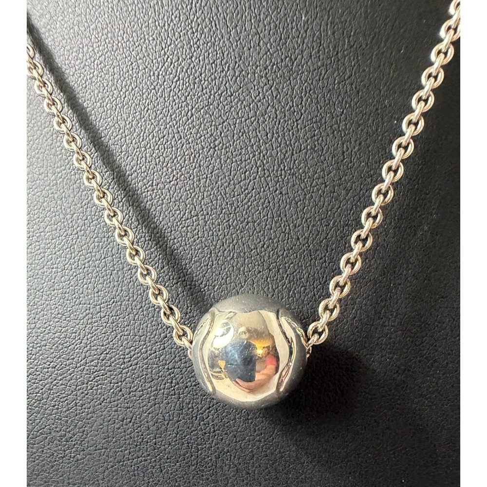 Sterling Silver Orb Pendant Necklace 925 Minimalist Sculptural 16 Inch Chain